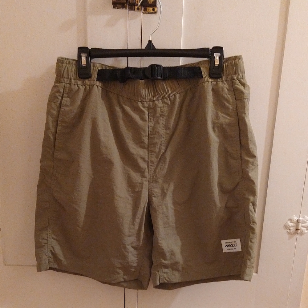 Conspiracy by WESC olive nylon shorts with with mesh liner Mens Sz L, Ladies XL